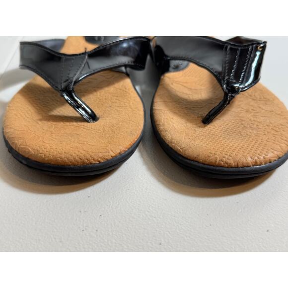 b. o .c. sandals black patent leather vegan flip flops padded insole comfy Sz 8 - Picture 4 of 8